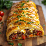 Feuilleté Savoureux au Bœuf, Poivrons Rôtis et Mozzarella