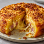 Gâteau de pommes de terre farci au jambon et fromage