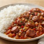 Saucisse rougail avec riz blanc