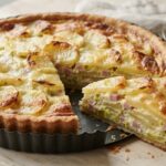 Tarte de pommes de terre au poireau et jambon