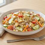 Salade de riz complet au poulet et légumes croquants